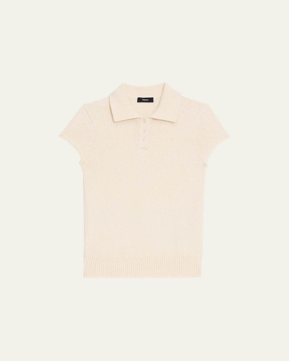 Cap-Sleeve Cotton and Merino Wool Polo Top